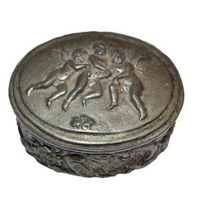Vtg The Bucklers Pewter Trinket Jewelry Box w/ Cherub Lid Design miniature angel